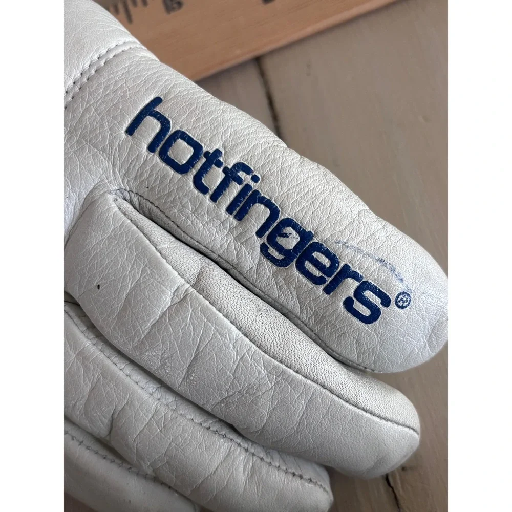 Hotfingers Vintage White Leather Quilted Ski Gloves Winter Snow Ribbed Cuff S